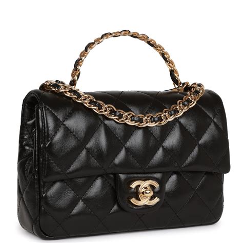 chanel flap bag with top handle black|chanel mini rectangular flap bag.